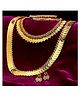 ZENEME Gold Plated CZ Studded Temple Coin Necklace Set With Long Chain Matching Earrings & Bangle- 90 g