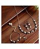 Zeneme Gold Plated AD Studded & Round  Beaded Necklace Combo Set With Matching Earring Rings & Adjustable Bracelet-24 g