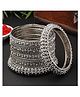 ZENEME Oxidized Silver Toned CZ Studded Textured Bangle Set of 14 -116 g
