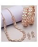 ZENEME Rose Gold Plated Leaf CZ Necklace Set with Matching Earrings & Stylish Bangles-92 g