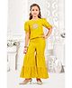 Lei-Chie Woven Half Puffed Sleeves Mandala Embroidered Mirror Work Detailed Top & Palazzo Set - Yellow