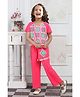 Lei-Chie Viscose Rayon Woven Half Bell Sleeves Geometric Embroidered Top & Pant With Purse Set - Pink