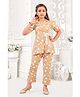 Lei-Chie Linen Woven Half Puffed Sleeves Floral Printed Coordinating Shirt Style Top & Pant Set - Beige