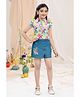 Lei-Chie Linen Woven Frill Sleeves Floral Printed Shirt Style Top & Shorts Set - Pink & Blue