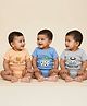 The Mom Store Cotton Knit Pack Of 3 Half Sleeves Baby Animals & Typography Printed Onesies - Beige Blue & Grey