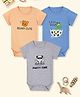 The Mom Store Cotton Knit Pack Of 3 Half Sleeves Baby Animals & Typography Printed Onesies - Beige Blue & Grey