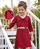 Hola Bonita Knit Full Sleeves Textured Fabric Dress with Shrug Belt & Pearl Embellishment - Maroon