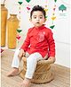 Keebee Organics Organic Cotton Woven Full Sleeves Tiger & Trident Embroidered Kurta Pyjama Set - Red