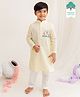 Keebee Organics Organic Cotton Woven Full Sleeves Elephant & Striped Embroidered Kurta Pyjama Set - Yellow