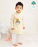 Keebee Organics Organic Cotton Woven Full Sleeves Floral Crown & Striped Embroidered Kurta Pyjama Set - Yellow