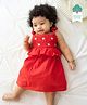 Keebee Organics Organic Cotton Woven Sleeveless Floral Embroidered Smocked Dress - Red