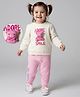 Babyoye 100% Cotton Knit Full Sleeves Winter Wear Suit Set with Teddy Print - Pink & White