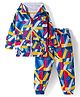 Babyhug Terry Knit Full Sleeves Hooded Sweat Jacket & Joggers Set with Abstract Print - Blue