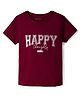 Kookie Kids Single Jersey Knit Half Sleeves T-Shirt with Happy Thoughts Printed Graphic - Maroon