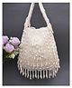 Fabbhue Women's Offwhite Pearl Hand Embroidery Potli Clutch with Wristlet Loop