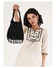 Fabbhue Women's Black Pearl Hand Embroidery Potli Clutch with Wristlet Loop