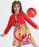 OLLINGTON ST. Cotton Twill Full Sleevs Jacket & Printed Knit Inner Dress - Multicolor & Dark Pink