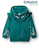 Babyoye 100% Cotton Knit Full Sleeves Hooded SweatJacket with Floral Graphic - Mint