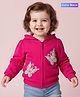 Babyoye 100% Cotton Terry Knit Full Sleeves Hooded Sweatshirt with Butterfly Cotton Crochet lace patches with frill details Pink