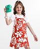 Ollington St. Cotton Half Sleeves Top & Printed Knit Pinafore - White & Multicolor