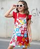 OLLINGTON ST. Cotton Half Sleeves Top & Floral Printed Knit Pinafore - Red & Multicolor