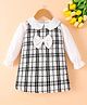 Mark & Mia Full Sleeves Winter Checked Frock with Peter Pan Collar & Bow Applique - White & Black