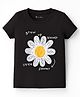 Kookie Kids Single Jersey Knit Half Sleeves T-Shirt with Flower & Grow Up Slowly Text Print - Black
