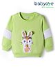 Babyoye 100% Cotton Knit Full Sleeves Pullover Sweatshirt with Bunny Embroidery - Light Green