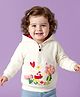 Babyoye 100% Cotton Knit Full Sleeves Hooded Sweatshirts With Floral Print & Applique - Offwhite