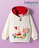 Babyoye 100% Cotton Knit Full Sleeves Hooded Sweatshirts With Floral Print & Applique - Offwhite