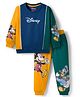 Babyhug Disney Full Sleeve Drop Shoulder Cut & Sew Sweatshirt & Track Pant Set with Mickey & Friends Graphic - Green Blue & Yellow