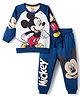 Babyhug Disney Terry Knit Raglan Full Sleeve T-Shirt with Joggers and Mickey Mouse Graphic - Navy Blue
