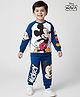 Babyhug Disney Terry Knit Raglan Full Sleeve T-Shirt with Joggers and Mickey Mouse Graphic - Navy Blue