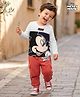 Babyhug Disney Single Jersey Knit Full Sleeves Cut & Sew T-Shirt & Lounge Pant Set with Mickey Mouse Graphics - Multicolor