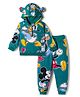Babyhug Disney Terry Knit Full Sleeve Hooded T-Shirt and Jogger Set with Mickey & Friends and Ear Detailing - Dark Green