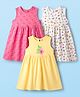 Babyhug Single Jersey Knit Sleeveless Beach Theme & Polka Dot Printed Frocks Pack of 3 - Yellow Pink & White