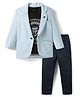 Dapper Dudes Full Sleeves Chevron Textured Blazer With Typography Printed Tee & Pant Set - Blue