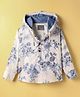 Dapper Dudes Full Sleeves Floral Printed Hooded Kurta Style Shirt - Blue