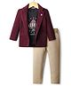 Dapper Dudes American Made Text Printed Tee & Trousers With Full Sleeves Blazer Set - Wine