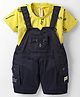 Dapper Dudes Solid Dungaree With Half Sleeves Typography Printed Tee Set - Parrot Green
