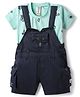 Dapper Dudes Solid Dungaree With Half Sleeves Typography Printed Tee - Pista