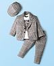 Dapper Dudes Full Sleeves Houndstooth Printed Blazer With Tee Pant & Cap Set - Black