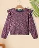 Tiara Cotton Jersey Knit Full Puffed Sleeves Floral Printed Top - Pink