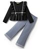 Tiara 100% Cotton Jersey Knit Full Sleeves Frill Detailed & Lace Embellished Top With Bell Bottom Pant Set - Black