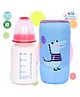 Tinny Tots Baby Premium High Borosilicate Glass Feeding 120ml Bottle Feeder With Animal Bottle Cover Sleeve For Newborn Super Soft Flow Control & Anti Colic Nipple BPA Free (SKY BLUE)