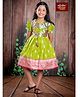 Bhartiya Paridhan Silk Woven Half Sleeves Ethnic Dress With Floral Print & Bow Applique - Lime Green