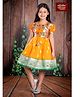 Bhartiya Paridhan Silk Woven Half Sleeves Ethnic Dress With Floral Print & Bow Applique - Golden