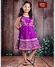 Bhartiya Paridhan Silk Woven Sleeveless Pleated Ethnic Dress with Floral Print & Bow Applique - Purple