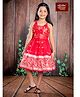 Bhartiya Paridhan Silk Woven Sleeveless Pleated Ethnic Dress with Floral Print & Bow Applique - Red