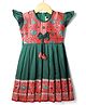 Bhartiya Paridhan Silk Woven Frill Sleeves Pleated Ethnic Dress with Ethnic Motif Print - Green